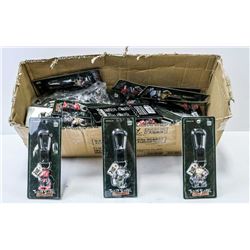 BOX OF ASSORTED TEDDY SCARE KEY RINGS.