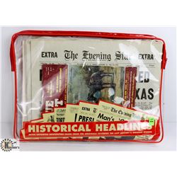 LOT OF HISTORICAL HEADLINES NEWSPAPERS