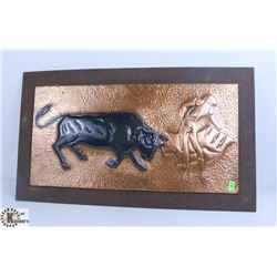 BRASS BULLFIGHTER WITH BULL WALL HANGING