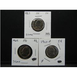 1960 D, 63, 64 Jefferson Nickels