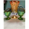 Image 1 : Vintage Carnival Glass Creamer and Sugar and a Large Glass Vase