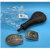 Image 1 : Lot of Vintage Gun Related Items. Winchester & Remmington Belt Buckles and A Powder Horn