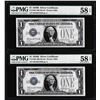 Image 1 : Lot of (2) 1928B $1 Silver Certificate Notes Fr.1602 PMG About Uncirculated 58EPQ