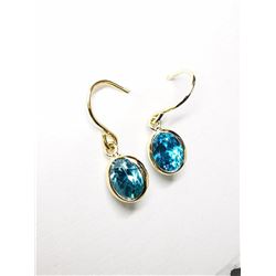 10K Yellow Gold Natural Blue Zircons(2.8ct) (1.8Gm) Hook Earrings Earrings, Made in Canada, Appraise