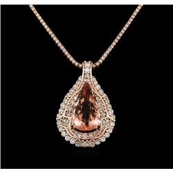 14KT Rose Gold GIA Certified 49.49 ctw Morganite and Diamond Pendant With Chain