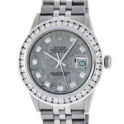 Rolex Mens Stainless Steel Meteorite 3 ctw Diamond Datejus 36MM Wristwatch With