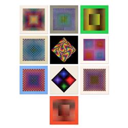 Victor Vasarely (1908-1997), "Folklore Planetaire Portfolio" Includes 10 Heliogravure Prints, Titled