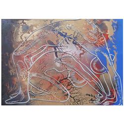 Mark Kostabi, "Beyond Borders" Mixed Media Original Painting; Hand Signed, with COA.