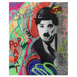Nastya Rovenskaya- Original Oil on Canvas "Chaplin Is Hiding"