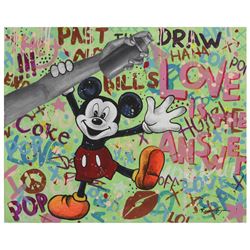 Nastya Rovenskaya- Original Oil on Canvas "Mickey Mouse In Love"