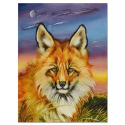 Martin Katon, "Red Fox Moon" Original Textured Oil Painting on Canvas Board, Hand Signed with Certif