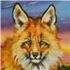 Image 2 : Martin Katon, "Red Fox Moon" Original Textured Oil Painting on Canvas Board, Hand Signed with Certif