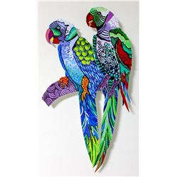 Patricia Govezensky- Original Painting on Laser Cut Steel "Two Parrots III"