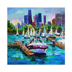 Yana Rafael "City Boat Slip" Hand Signed Original Painting on Canvas with COA