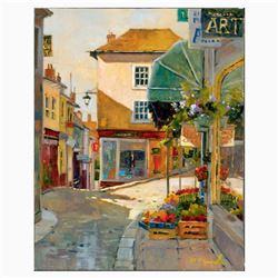 Marilyn Simandle, "Cobblestone Village" Limited Edition on Canvas, Numbered and Hand Signed with Let