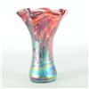 Image 1 : Glass Eye Studios, "Mini Ruffle Vase (Red Rainbow Twist)" Hand Blown Glass Sculpture (Second).