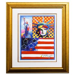 Peter Max- Original Mixed Media "God Bless America IV"