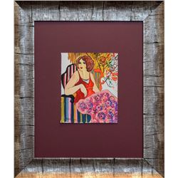 Patricia Govezensky- Original Mixed Media "Pink Floral Dress"