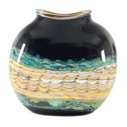 "Black Flat Vessel" Hand Blown Glass Vase Sculpture, Hand Signed by GartnerBlade Glass.