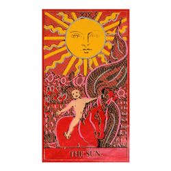 Steve Kaufman (1960-2010) "Tarot - The Sun" One of a kind Hand Painted Silkscreen on Canvas Numbered