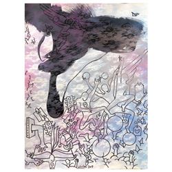 Mark Kostabi "Index In The Clouds" Hand Signed Original Artwork with COA.