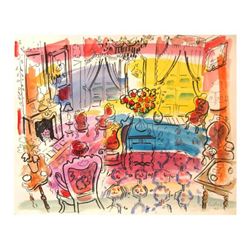 Wayne Ensrud "Salon Rouge of Chateau Lafite-Rothschild" Mixed Media Original Artwork; Hand Signed; C