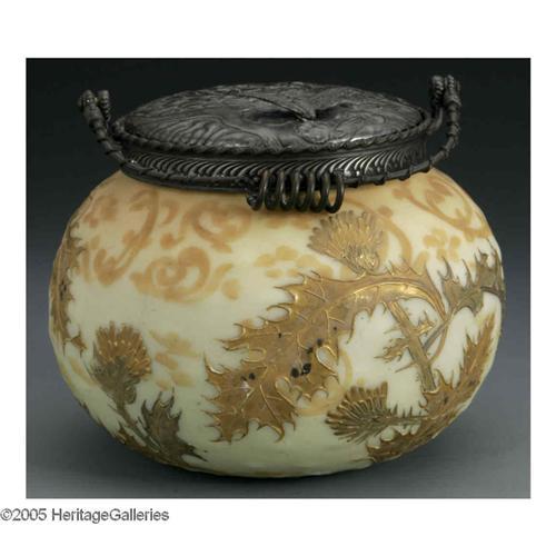 American ''Crown Milano'' Glass & Metal Jar AN AMERICAN 'CROWN MILANO