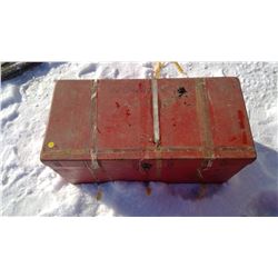 RED WOODEN FIR HOMESTEADERS BOX WITH HANDLES