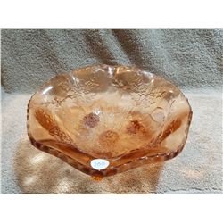 PEACHY DEPRESSION GLASS 3 FOOTED CANDY DISH