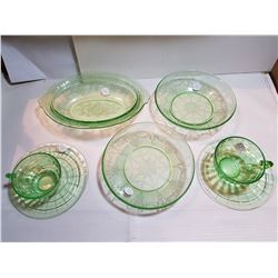 GREEN DEPRESSION GLASS LOT
