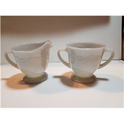 FIRE KING CREAM AND SUGAR BOWL (UNUSUAL COLOUR)
