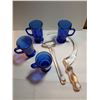 Image 1 : FOUR BLUE MUGS & HAMMER SICKLE GLASS (RUSSIAN SYMBOL)