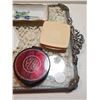 Image 5 : ANTIQUE VANITY MAKE-UP STAND WITH LIMOGES TRAY, ETC.