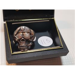LARGE STERLING SILVER ARMY SKULL - SIZE 11.5, WEIGHT 20 G