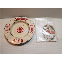 PORCELAIN LABATT ASHTRAY AND ORIGINAL LABEL