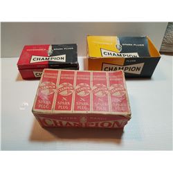 3 GENERATION CHAMPION SPARK PLUG BOXES WITH SOME PLUGS