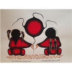 SIMONE MCLEOD "CHILDRENS DREAMS" ORIGINAL ACRYLIC ON PAPER PAINTING - 13" X 9"