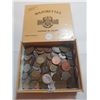 Image 1 : CIGAR BOX FULL OF FOREIGN COINS, ABOUT 3 POUNDS