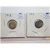 Image 1 : 1913 AND 1912 CANADA 5 CENT SILVER COINS