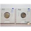 Image 1 : 1911 AND 1910 CANADA 5 CENT SILVER COINS