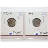 Image 1 : 1903 H AND 1902 CANADA 5 CENT SILVER COINS