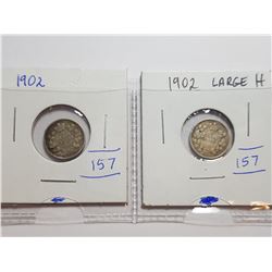 1902 LARGE H AND 1902 CANADA 5 CENT SILVER COINS