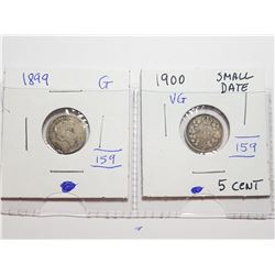 1900 AND 1899 CANADA 5 CENT SILVER COINS