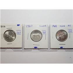 1968, 1967, 1968 UNC 25 CENT SILVER COINS