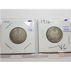 1936 AND 1935 CANADA 25 CENT COINS