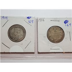 1916 AND 1914 CANADA 25 CENT COINS