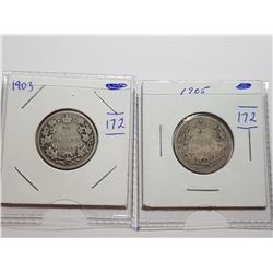 1905 AND 1903 CANADA 25 CENT COINS