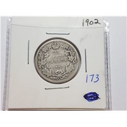 1902 CANADA 25 CENT COIN