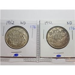 1952 WD AND 1952 ND SILVER 50 CENT COINS