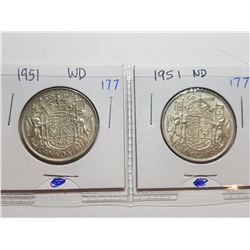 1951 WD AND 1951 ND SILVER 50 CENT COINS